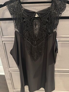 White House Black Market Black Lace Yoke Sleeveless Top
